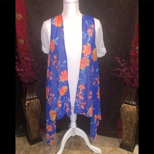 ***Bo.Bel Blue Floral Sheer Sleeveless Kimono  Lg